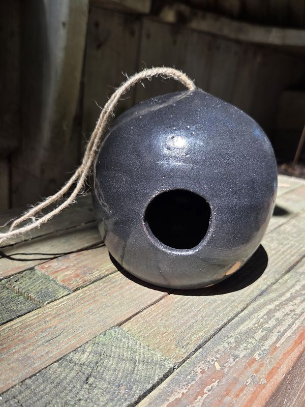 Okechukwu Small Ceramic Bird House Metallic Black Design 4