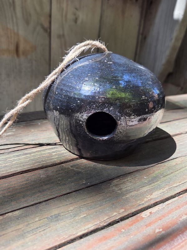 Okechukwu Small Ceramic Bird House Metallic Black Design 1