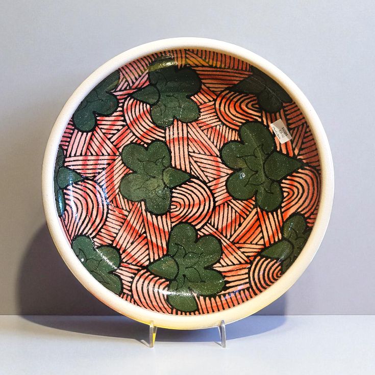 Okechukwu Large Platter Ankara Red with Green Flowers