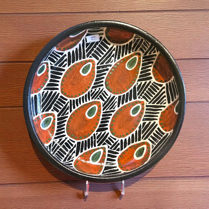 Okechukwu Large Serving Bowl Black With Red Avocado Pattern
