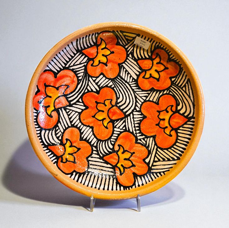 Okechukwu Large Platter Ankara  Black and White with Orange Flowers