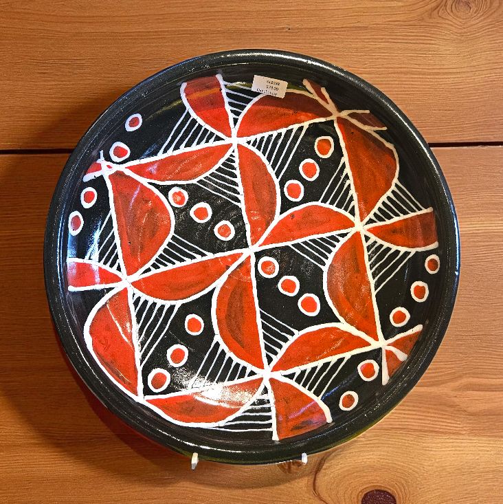 Okechukwu Large Platter Black with Red and White Abstract Pattern
