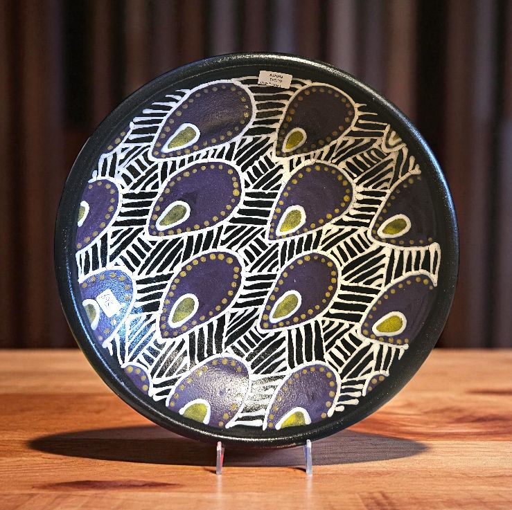 Okechukwu Large Serving Bowl Black With Purple Avocado Pattern