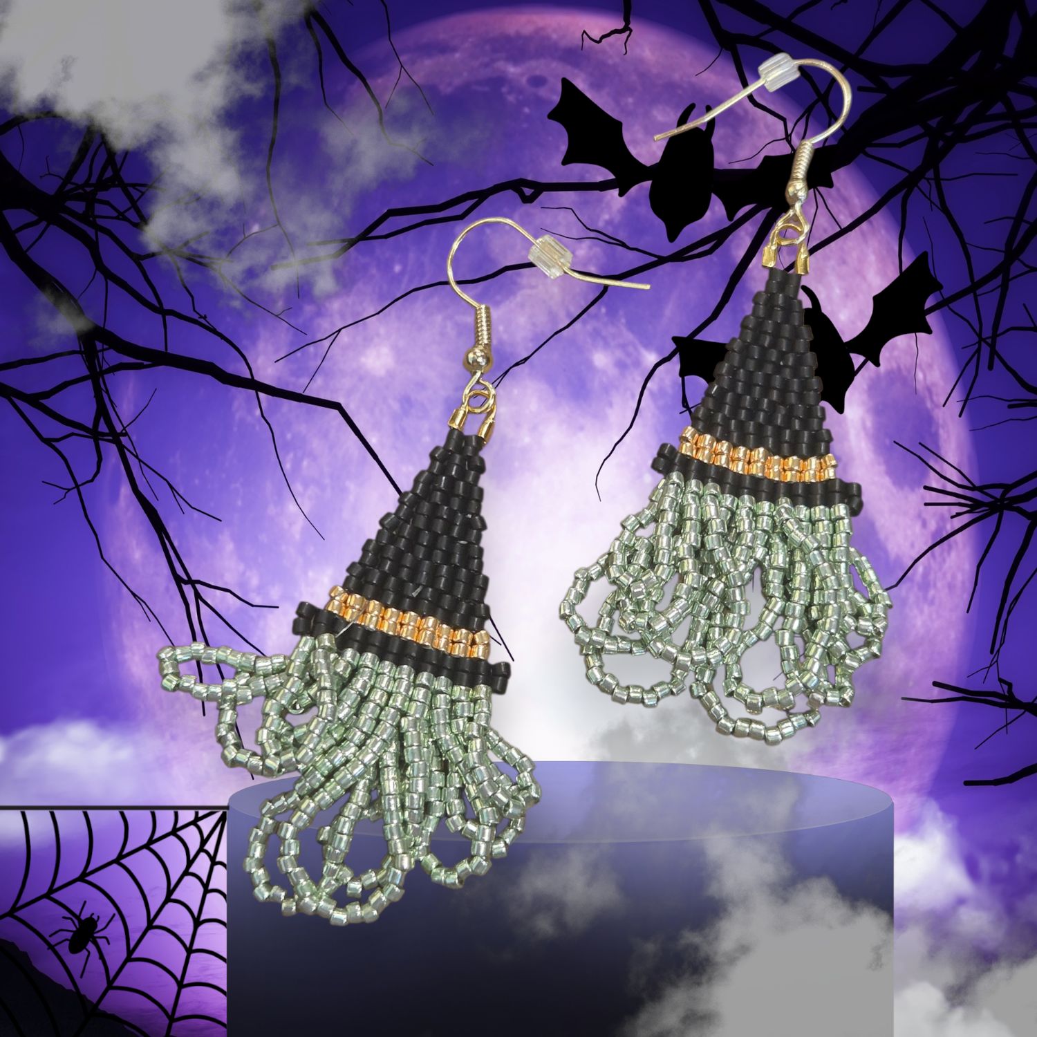 Boerman Earrings Witch Hats Metallic Green