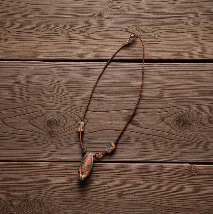 Most Necklace Choker Peach and Green on Leather