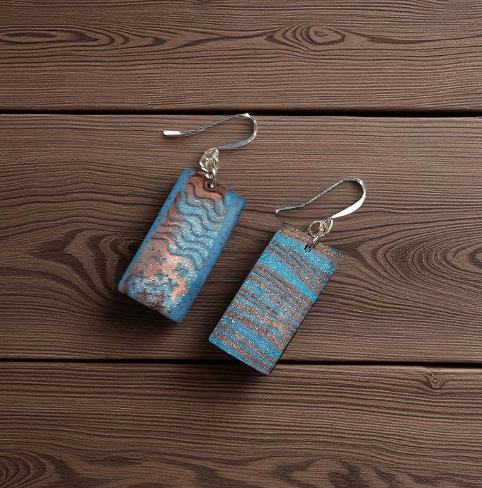 Most Earring Dangles Polymer Clay Red Stamped Turquoise