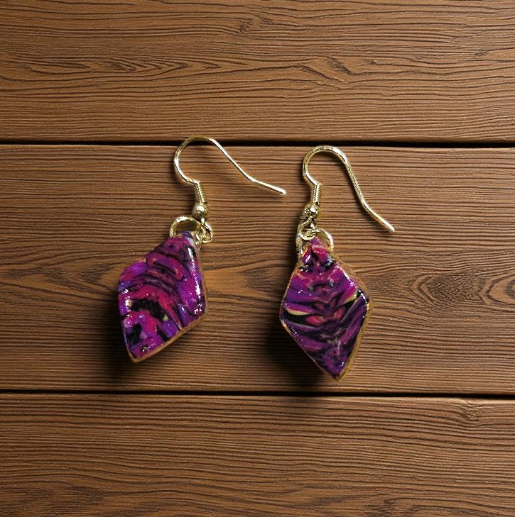 Most Earring Dangle Polymer Clay Purple Mokume Gane