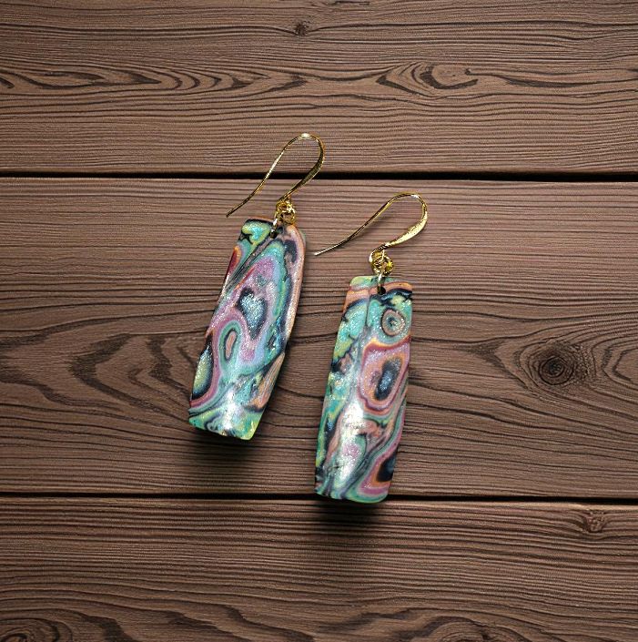 Most Earrings Dangles Polymer Clay Long Rectangles &quot;Jasper&quot;