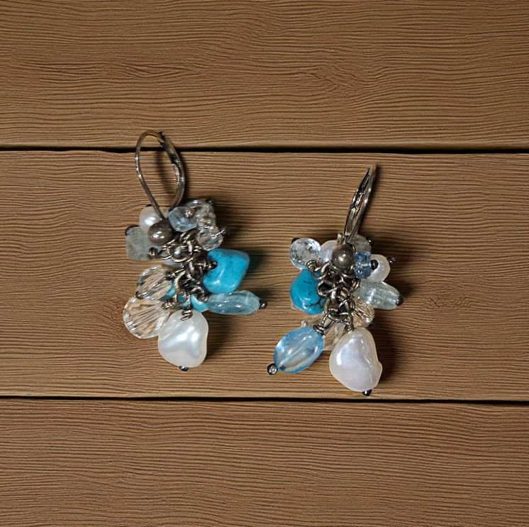 Rasmussen Earrings White Keshi Pearls/Blue