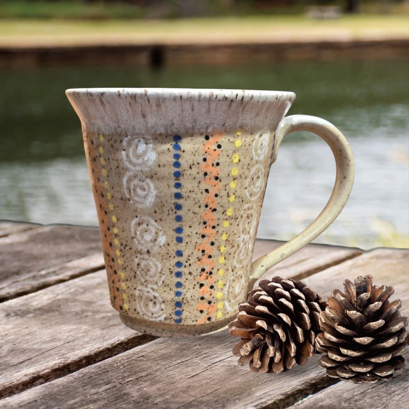 Johnson Mug Beige with Colorful Geometric Designs