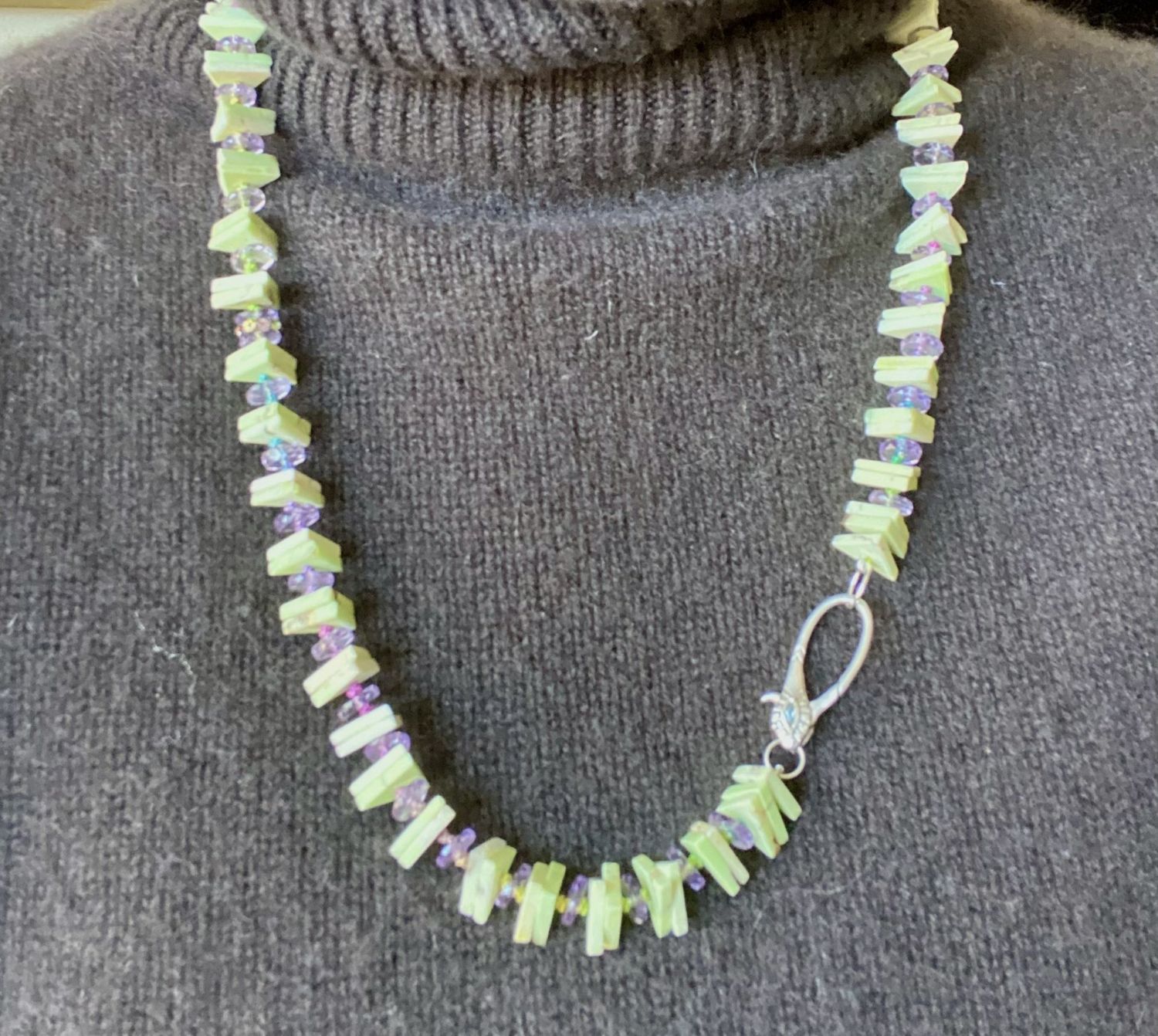 Stranded Necklace Lemon, Australian Chrysoprase Triangle Beaded