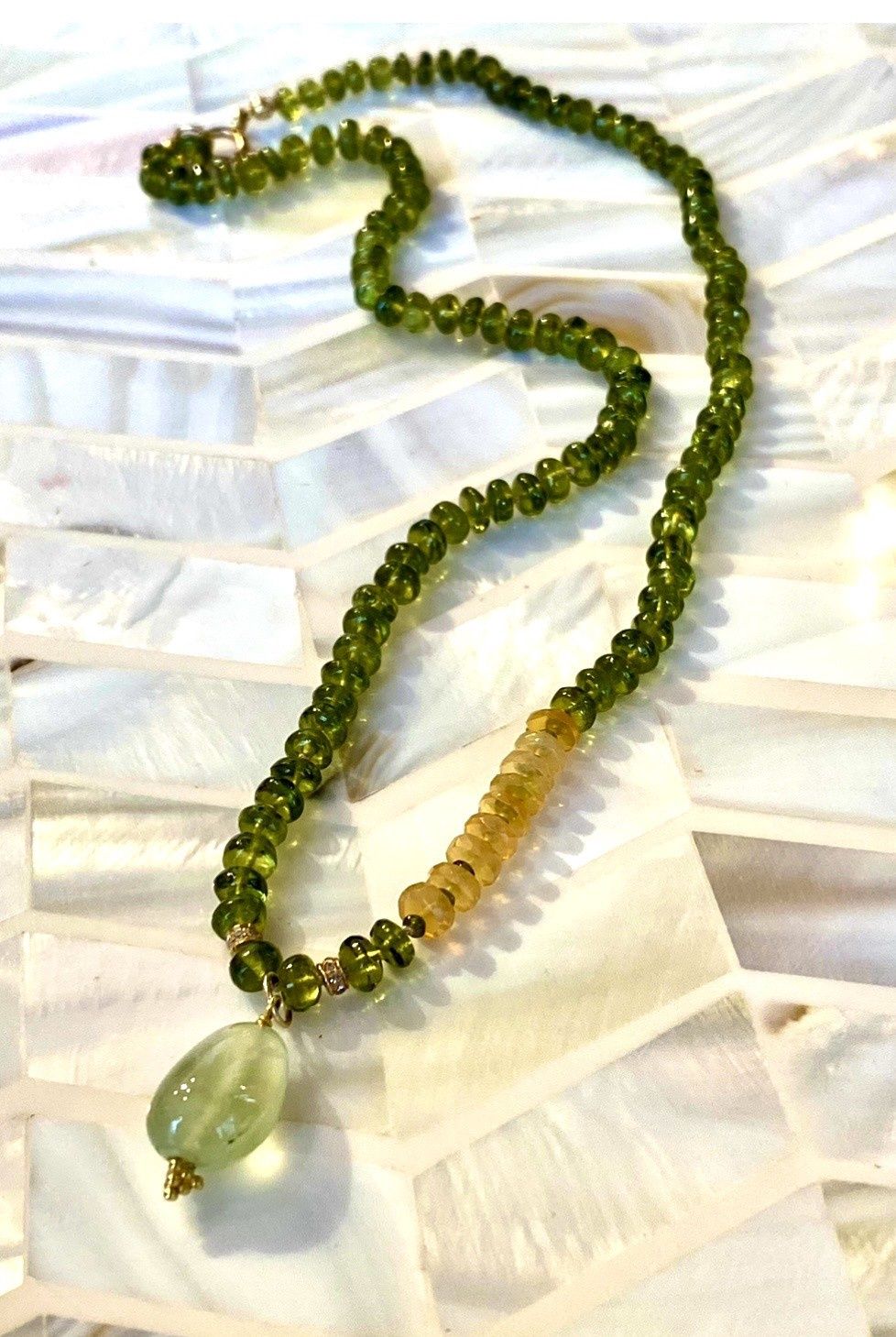 Stranded Necklace Peridot Roundel with Ethiopian Opal Station