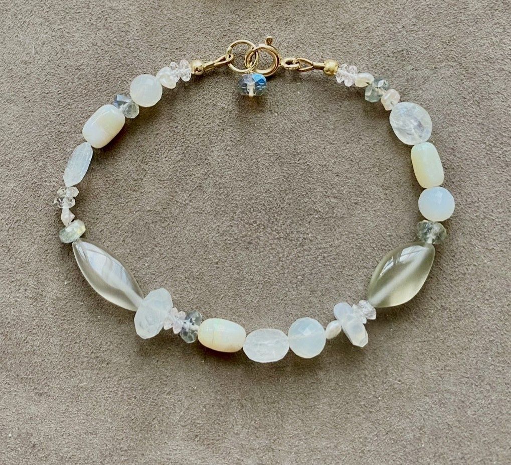 Stranded Bracelet Cloud W/Moonstone, Keshi Pearl, Ethiopian Opal and Labradorite