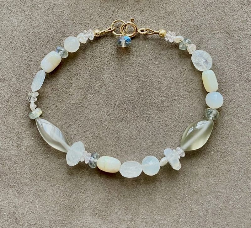Stranded Bracelet Cloud W/Moonstone, Keshi Pearl, Ethiopian Opal and Labradorite