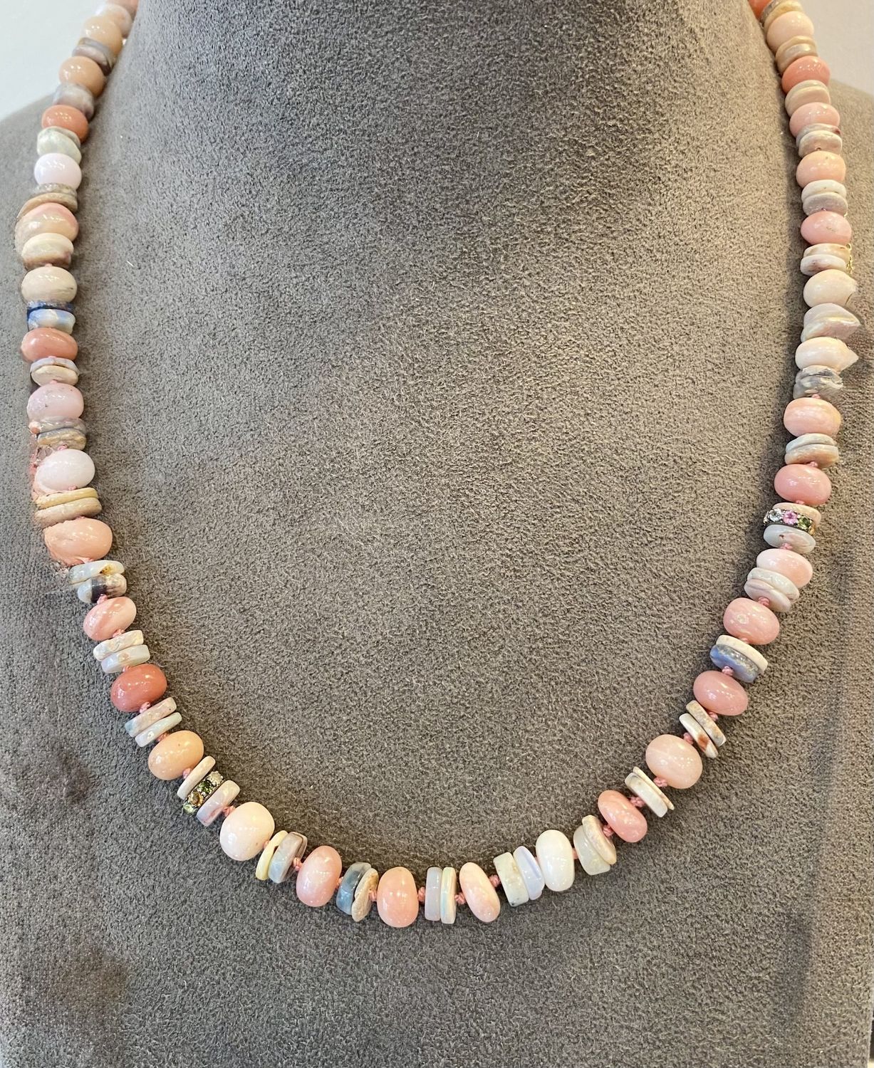 Stranded Necklace Pink Opal with Heishi Ethiopian Opal