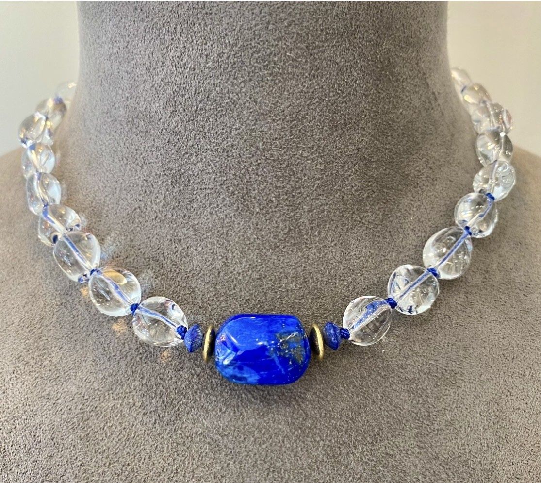 Stranded Necklace Crystal Quartz and Lapis