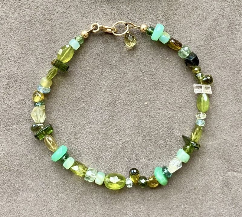 Stranded Bracelet Green Garden With Peridot, Green Tourmaline, Peruvian Opal, Vassonite and Beryl