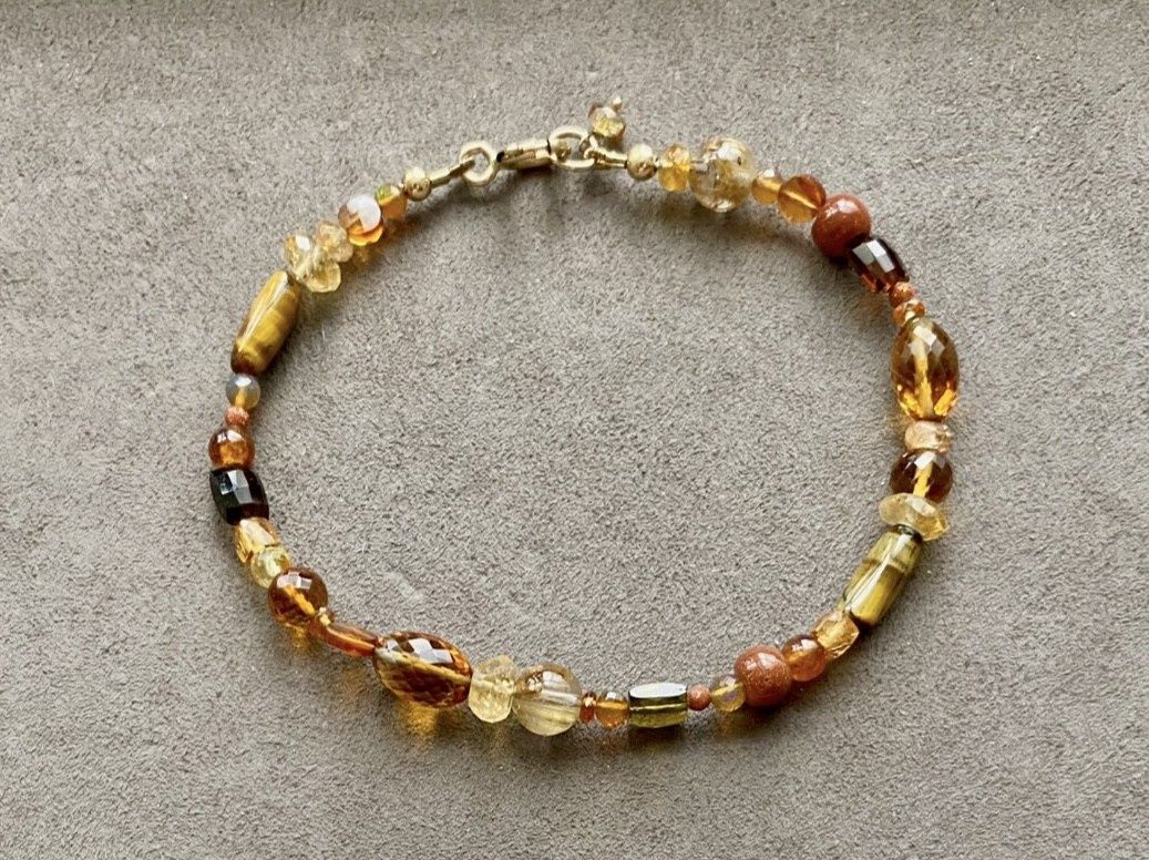 Stranded Bracelet Sunshine with Citrine, Tigers Eye and Hessonite Garnet