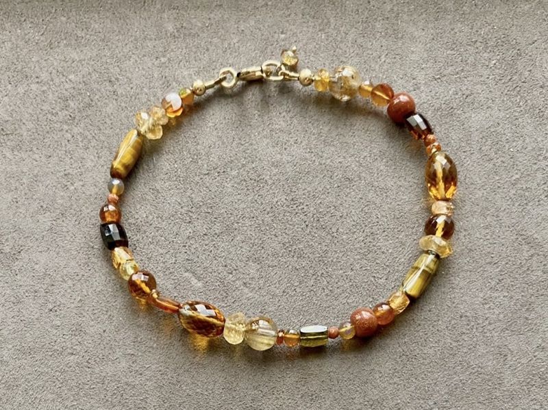 Stranded Bracelet Sunshine with Citrine, Tigers Eye and Hessonite Garnet