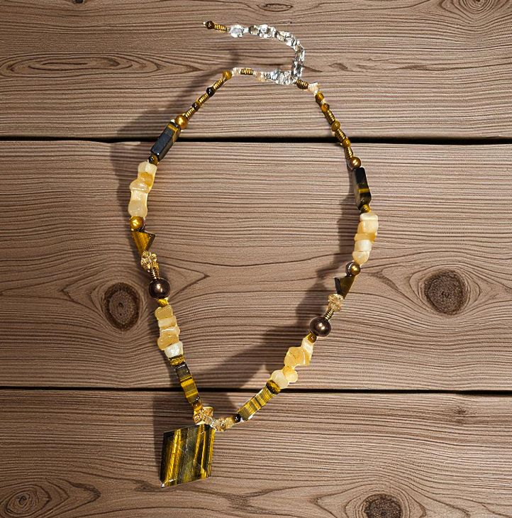 Rasmussen Necklace Faceted Tiger Iron Diamond Shape
