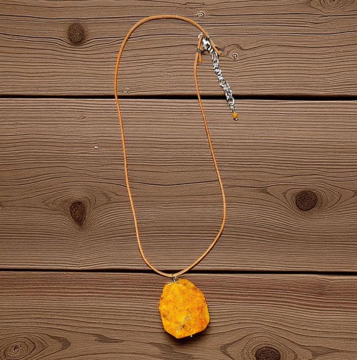 Rasmussen Necklace Coral Pendant on Tan Cotton Cord