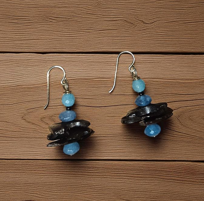 Rasmussen Earrings Faceted Angelite with Blackwood