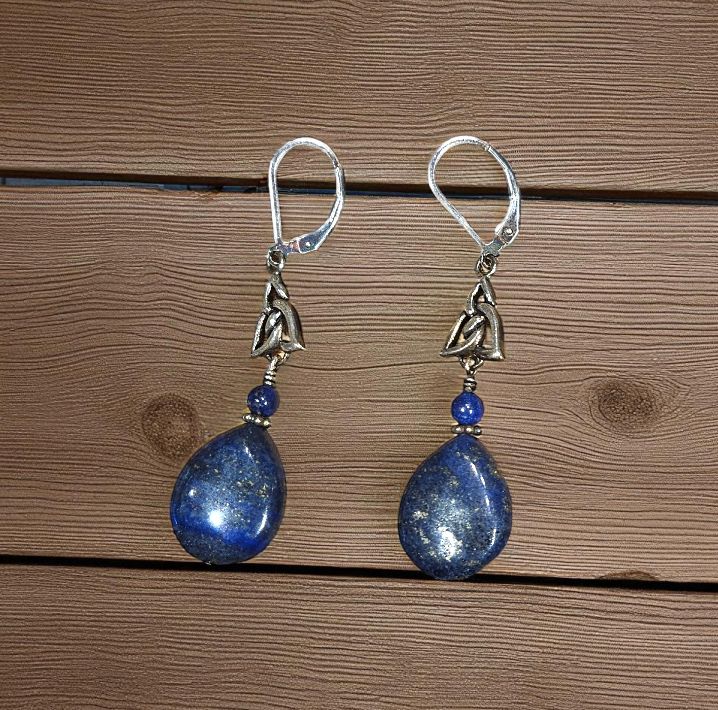 Rasmussen Earrings Lapis Teardrop with Celtic Finding