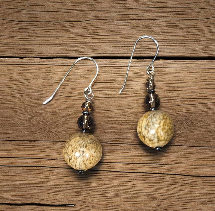 Rasmussen Earrings Jasper w/ Smokey Quartz &amp; Hematite