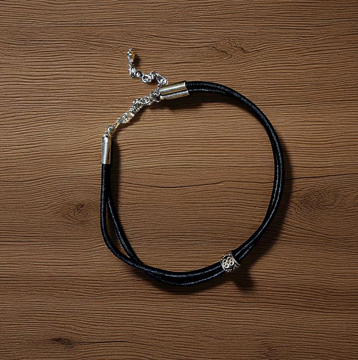 Rasmussen Necklace Two Strand Black Leather With Bali Bead Choker
