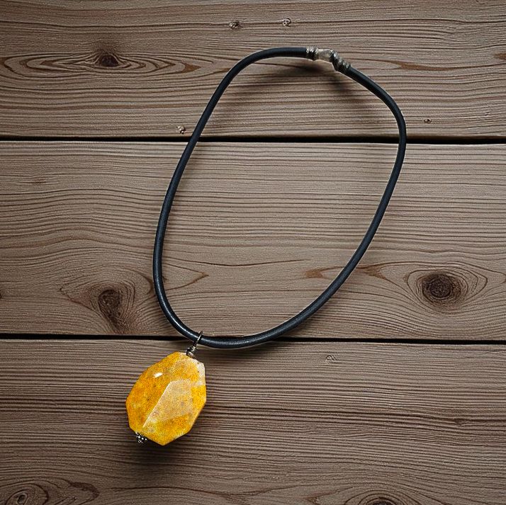 Rasmussen Necklace Faceted Golden Fossil Coral Pendant