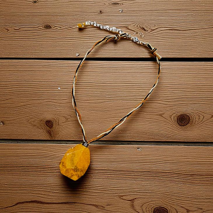 Rasmussen Necklace Fossilized Coral Pendant on 3 Strand Multi Colored Cotton Cord