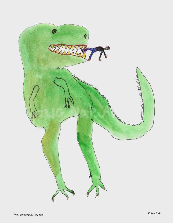 Dug Nap Art Dinosaur and Tiny Man