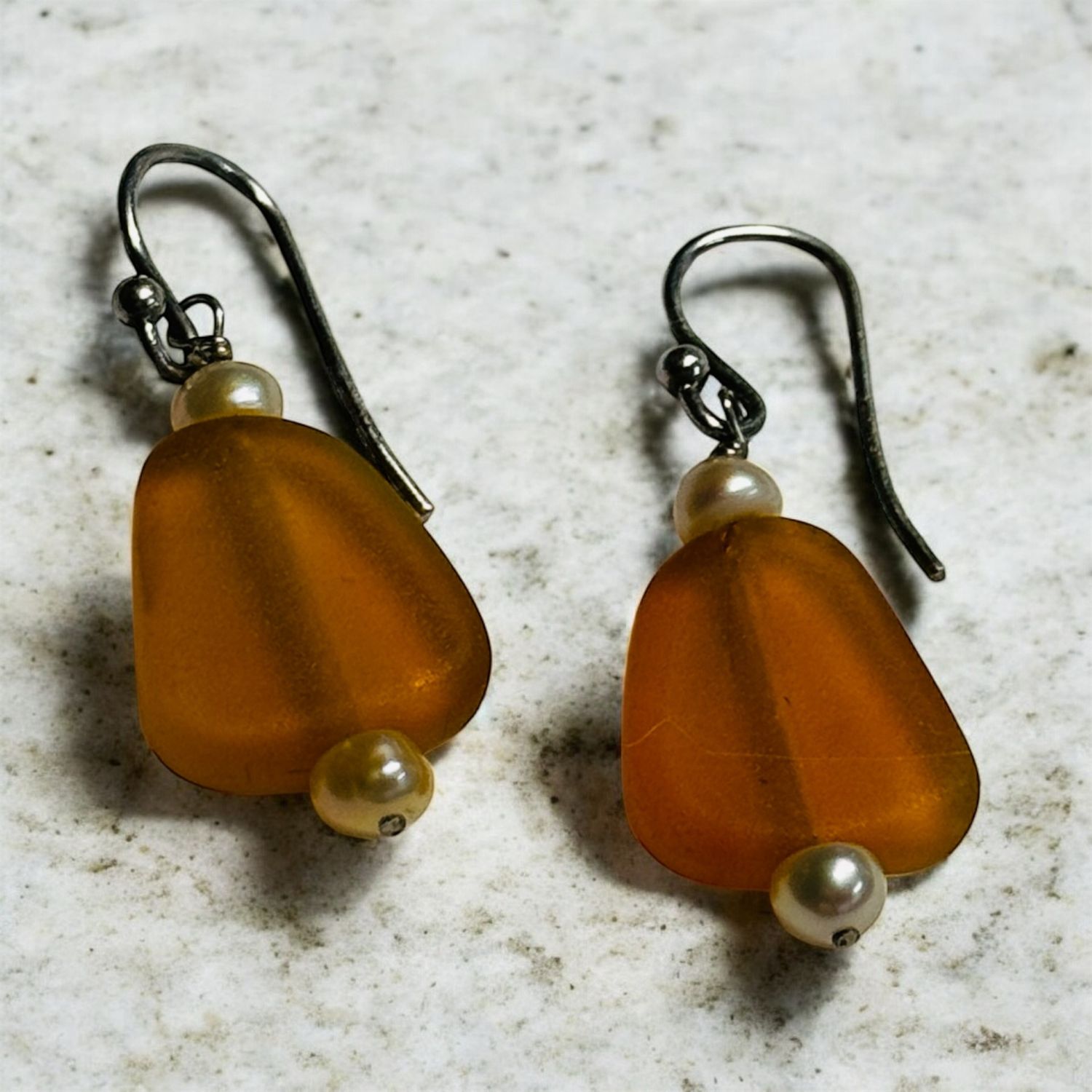 Trueworthy Earring Orange Seaglass and Pearl