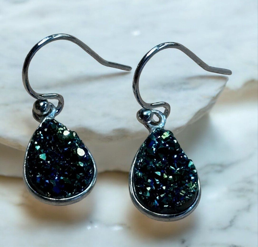 Trueworthy Earrings  Green Teardrop Druzy