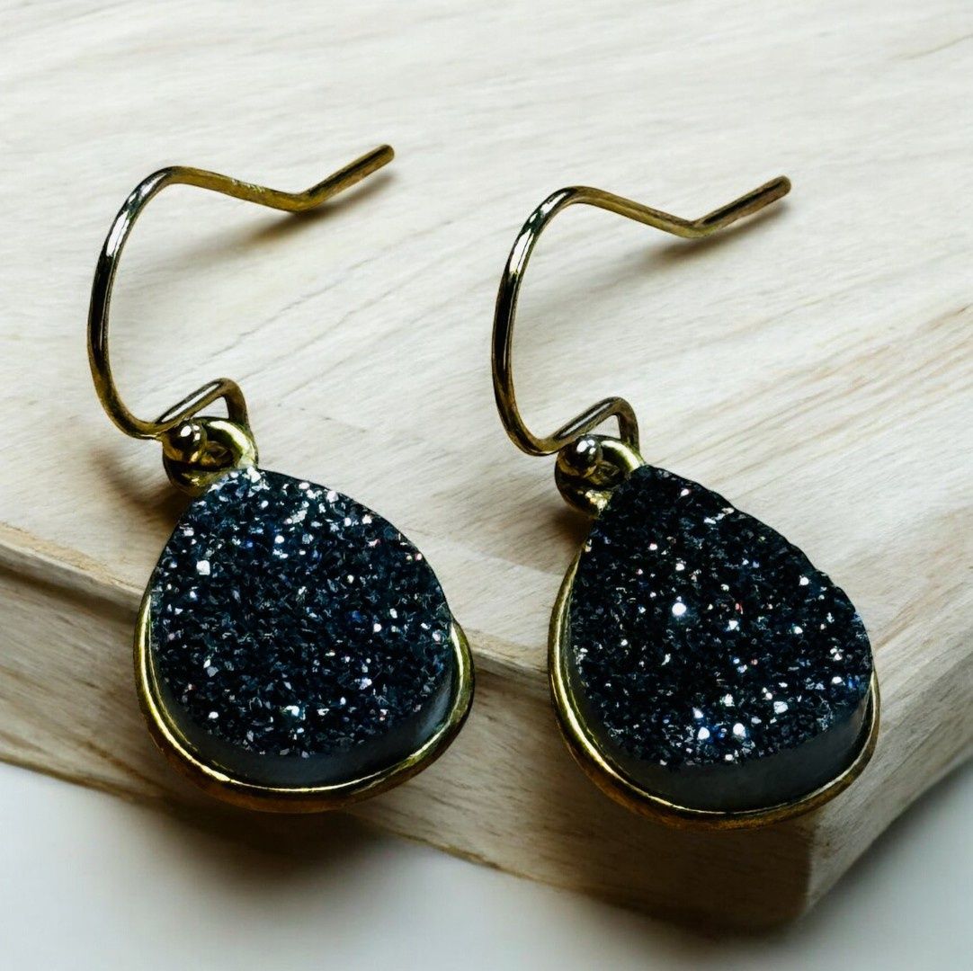 Trueworthy Earrings Platinum Druzy Gold