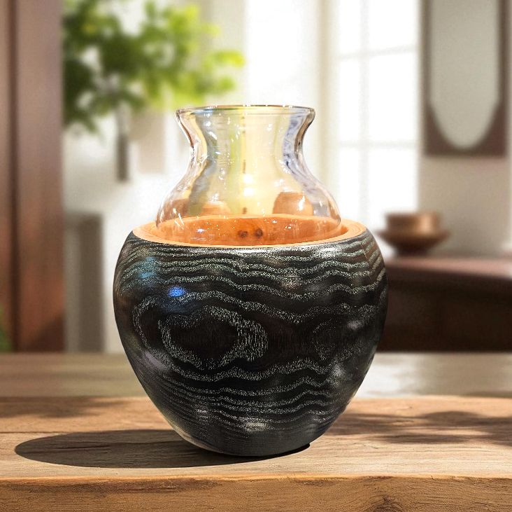 OTE Green Wood Base w/ Glass Vase