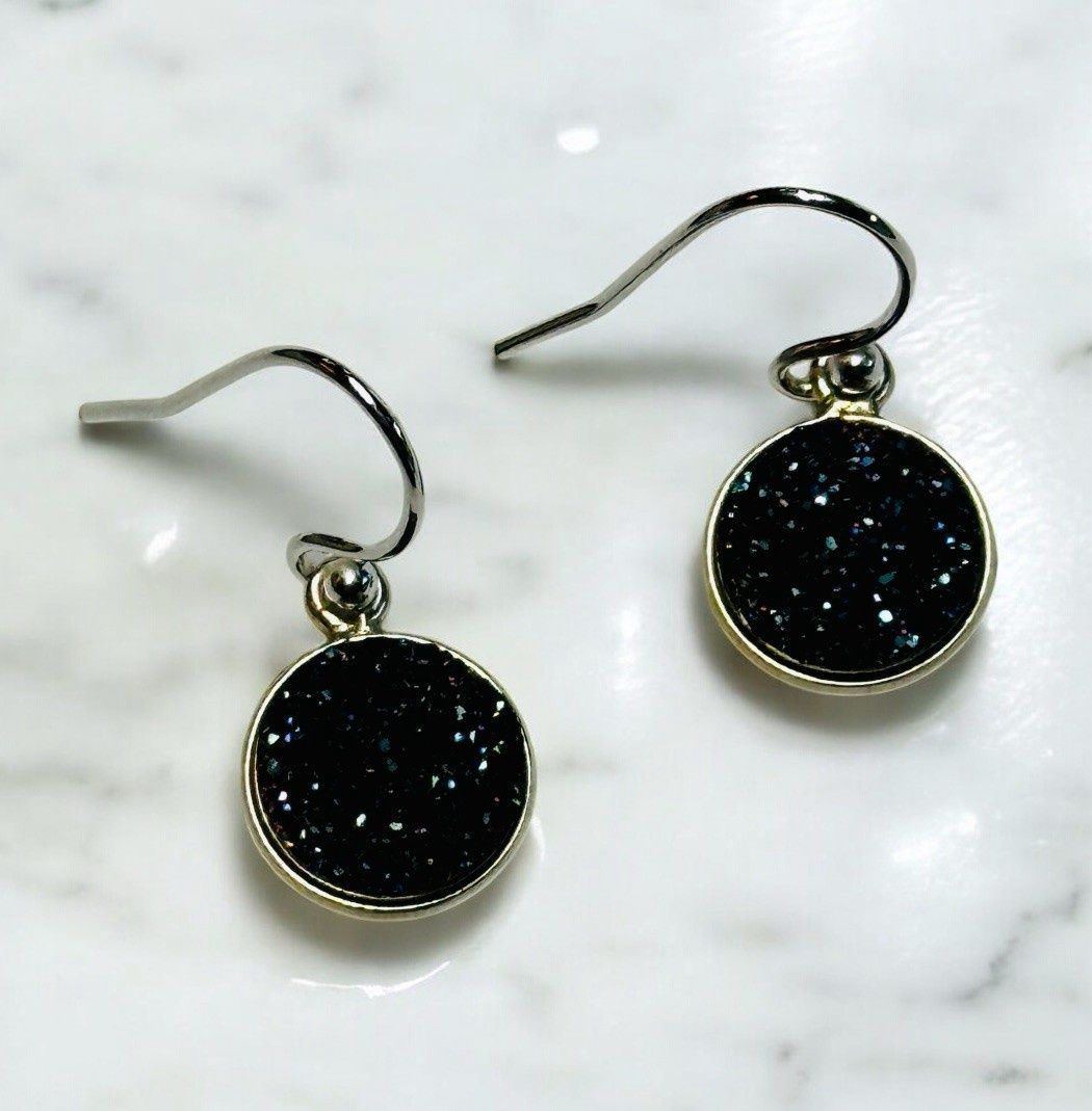 Trueworthy Earring Round Navy Druzy