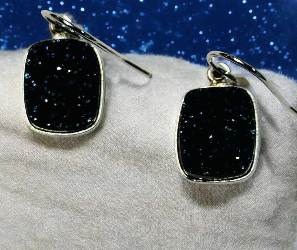 Trueworthy Earrings Large Rectangle Navy Druzy