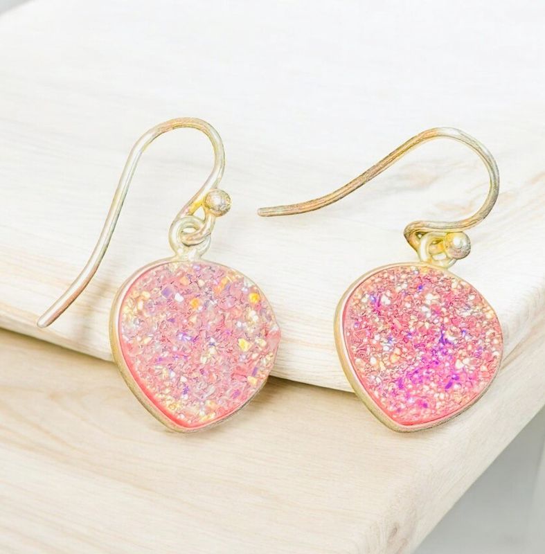 Trueworthy Earrings Pink Druzy