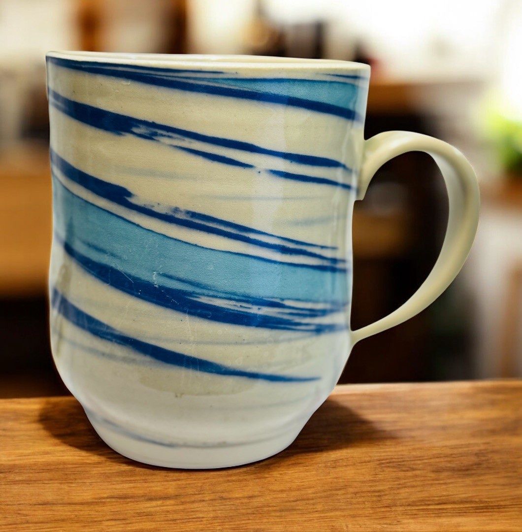 BMF Mug White and Multi Blue Straight Side