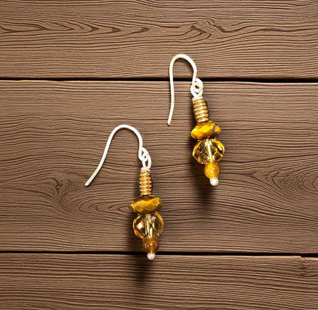Rasmussen Earring Faceted Citrine and Tiger Iron
