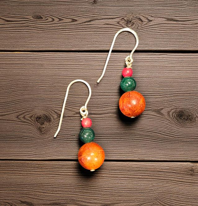 Rasmussen Earrings Red Sponge Coral and Emerald