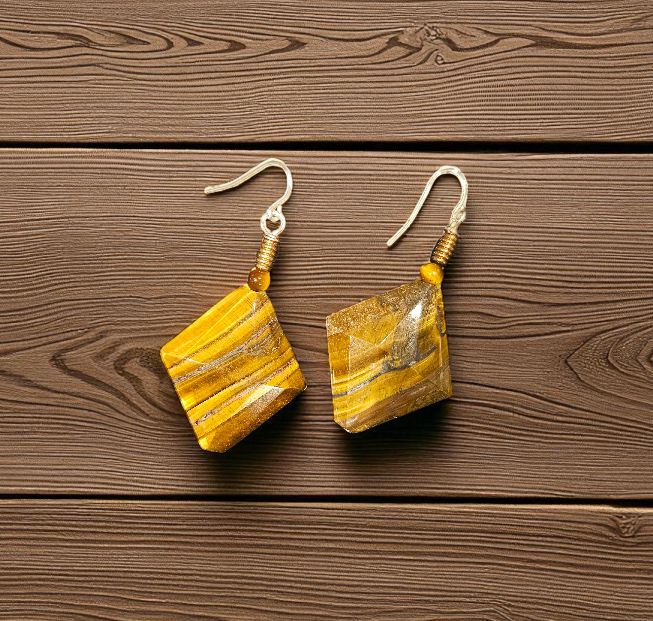 Rasmussen Earrings Diamond Shape Tiger Iron
