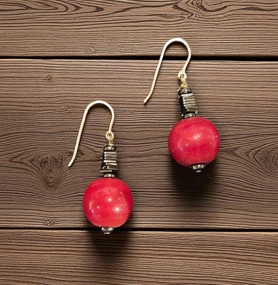 Rasmussen Earrings Red Lampwork Glass with Hematite