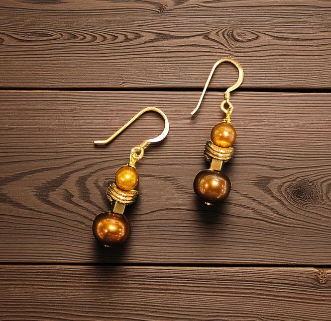 Rasmussen Earring Bronze Freshwater Pearls with Brass Beads