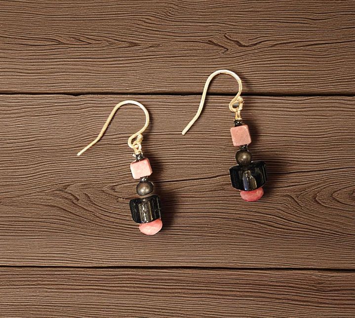 Rasmussen Earrings Chunky Black Tourmaline &amp; Rhodonite