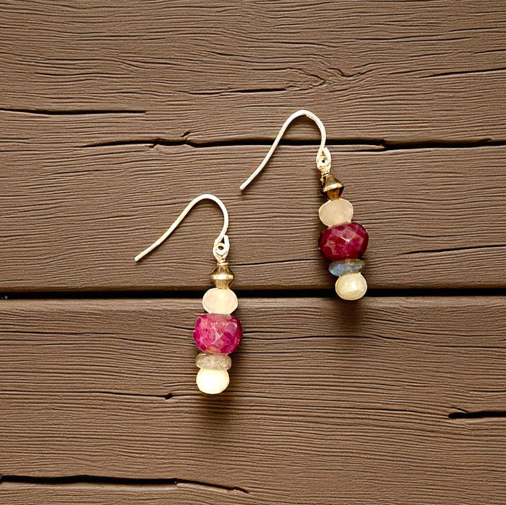 Rasmussen Earrings Burmese Ruby and Rose Quartz