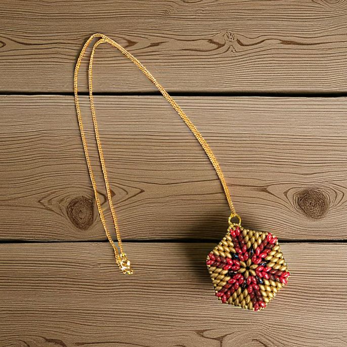 Boerman Necklace Autumn Rice Bead Pendent with Gold Chain