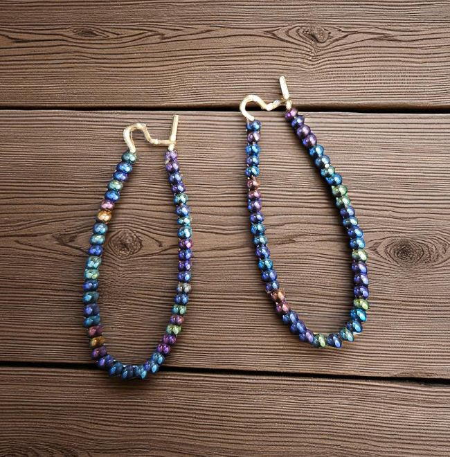 Boerman Metallic Purples and Blues Seed Bead Oblong Hoops