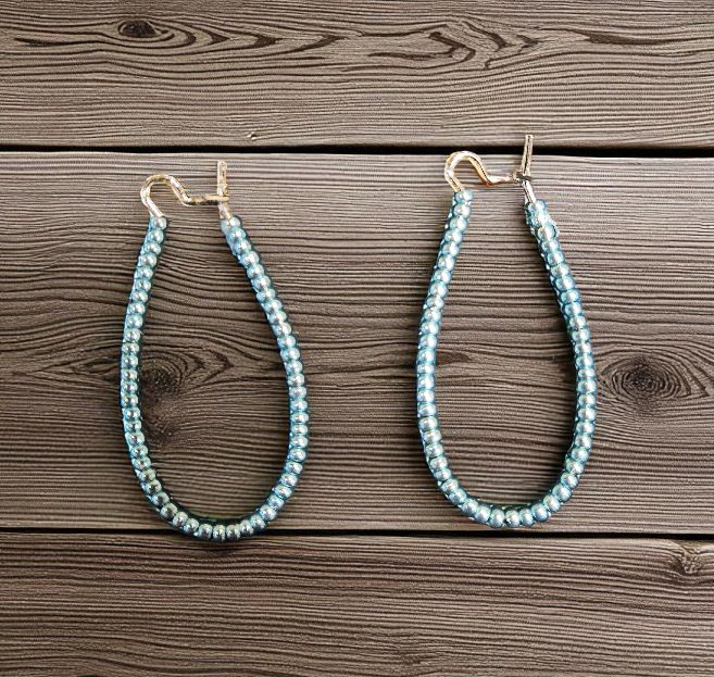 Boerman Metallic Turquoise Seed Bead Oblong Hoops